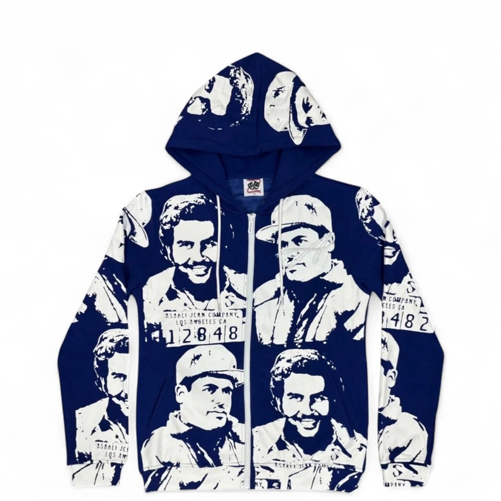 Men's Blue Graphic Zip-Up Sweater